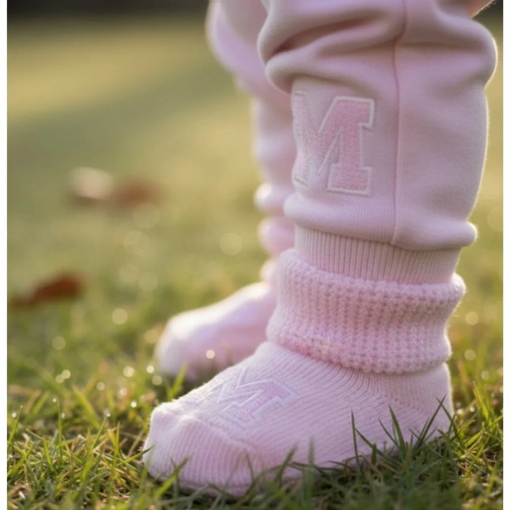 UNIVERSITY OF MICHIGAN (UofM) Pink Infant Booties in Protective Case, NWT